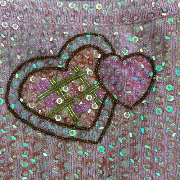 Vest, pink, Sequins, hearts size XL. By Just B. Pink. Faux buttons on outside - Picture 10 of 12